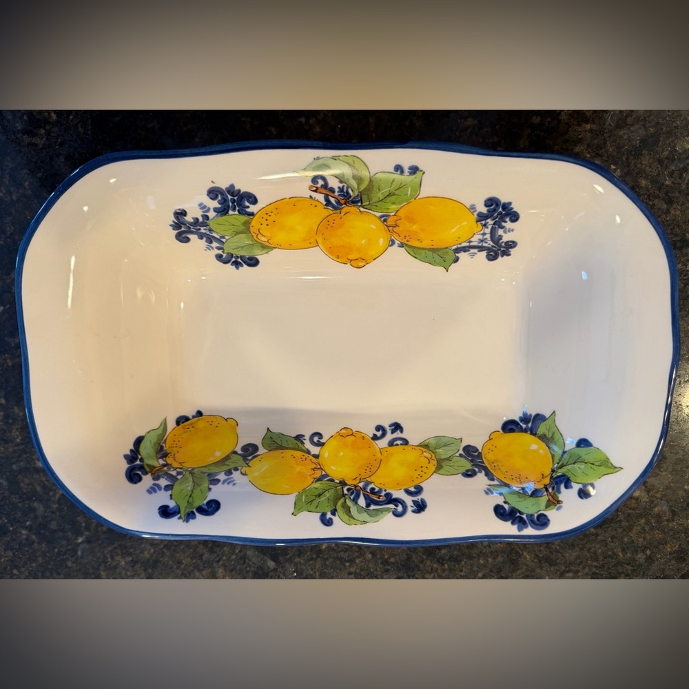 Bizzirri Italy Lemon Design Rectangular Serving Bowl / Dish handmade in Italy